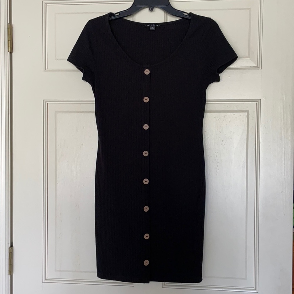 Tight-Fitted Black Button Dress! Medium